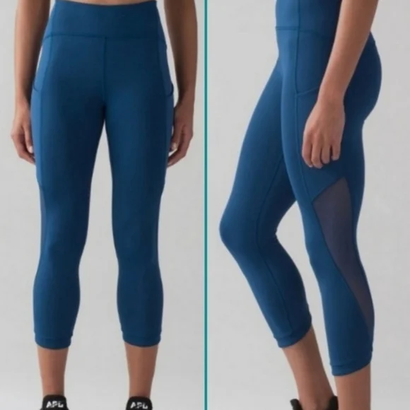 Lululemon Sole Training Crop Poseidon Teal Legging Size 6 Cropped Mesh - Picture 3 of 9